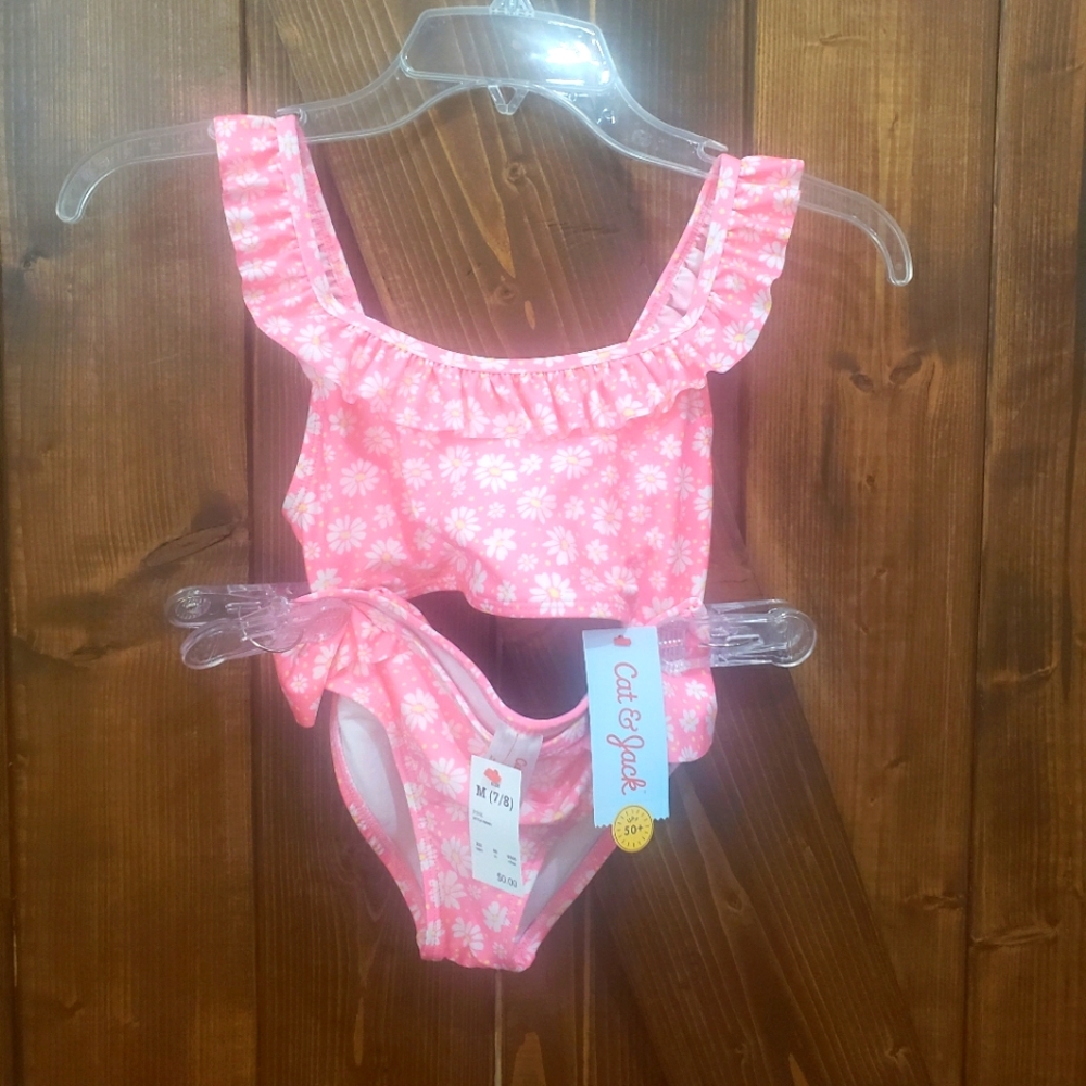 Cat & Jack Girls Pink Daisy 2 Piece Bikini Bathing